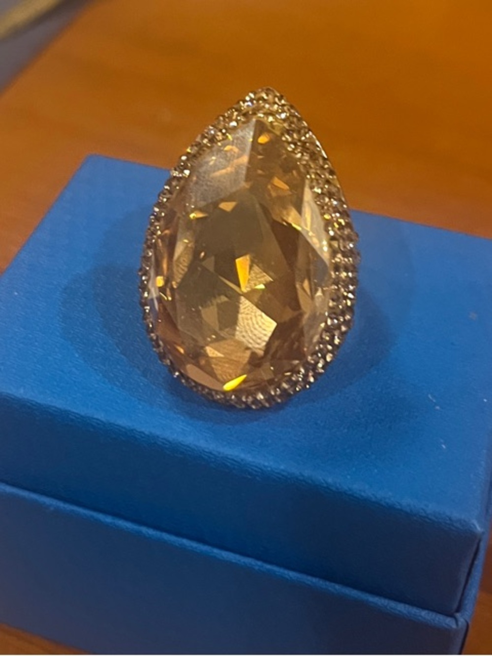 Teardrop Amber Crystal Halo Ring